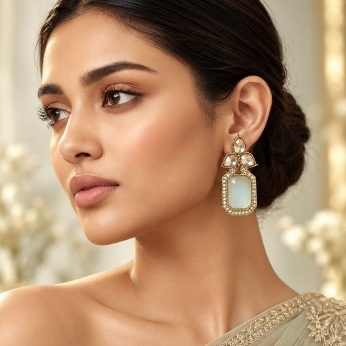 Sea Green Tear Drop Golden Earrings
