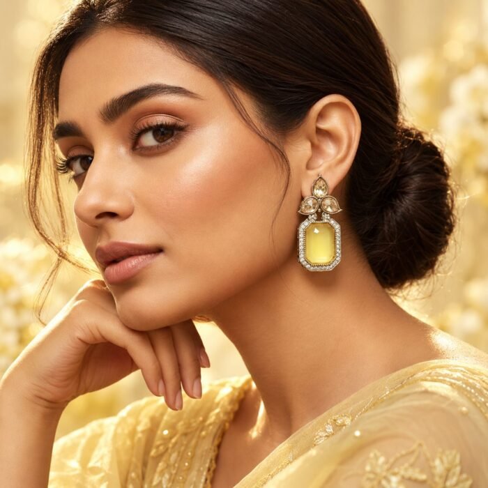 Yellow Tear Drop Golden Earrings Yellow Tear Drop Golden Earrings