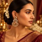 Amber Stone Pakistani Dangle Golden Earrings