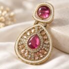 Pink Crystal Dangler Golden Earrings