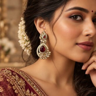 Ruby Stone AD Golden Earrings