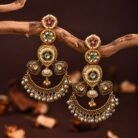 Long Dual Tone Multi-Color Pearl Stone Earrings
