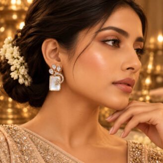 White Brooch Golden Earrings