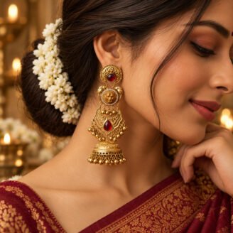 Lion Motif Golden Jhumka Earrings
