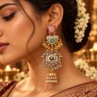 Long Dual Tone Multi Color Jhumka Earrings