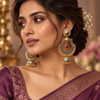 Dual Tone Ruby Kundan Earrings