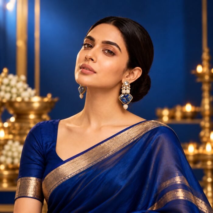 Blue Kundan Moissanite Polki Earrings Blue Kundan Moissanite Polki Earrings