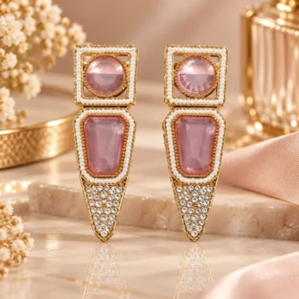Pink Stone Vintage Golden Clip-on Earrings Pink Stone Vintage Golden Clip-on Earrings