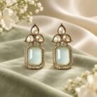 Sea Green Tear Drop Golden Earrings