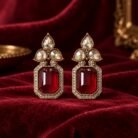 Red Tear Drop Golden Earrings