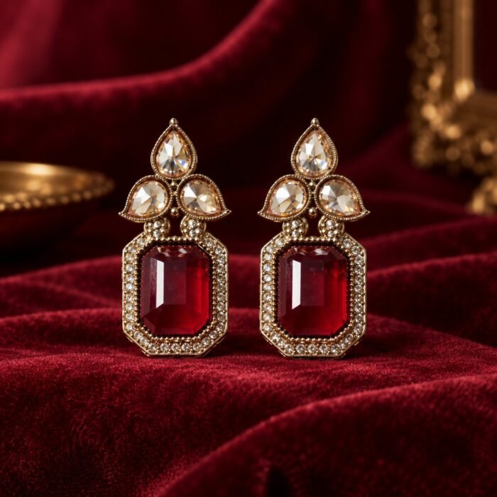 Red Tear Drop Golden Earrings Red Tear Drop Golden Earrings