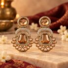 Amber Stone Pakistani Dangle Golden Earrings