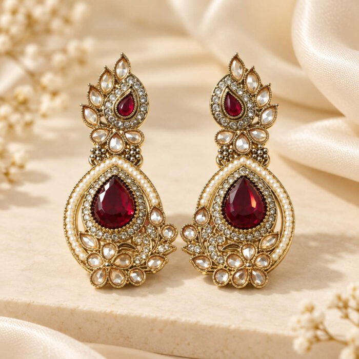 Ruby Stone AD Golden Earrings Ruby Stone AD Golden Earrings