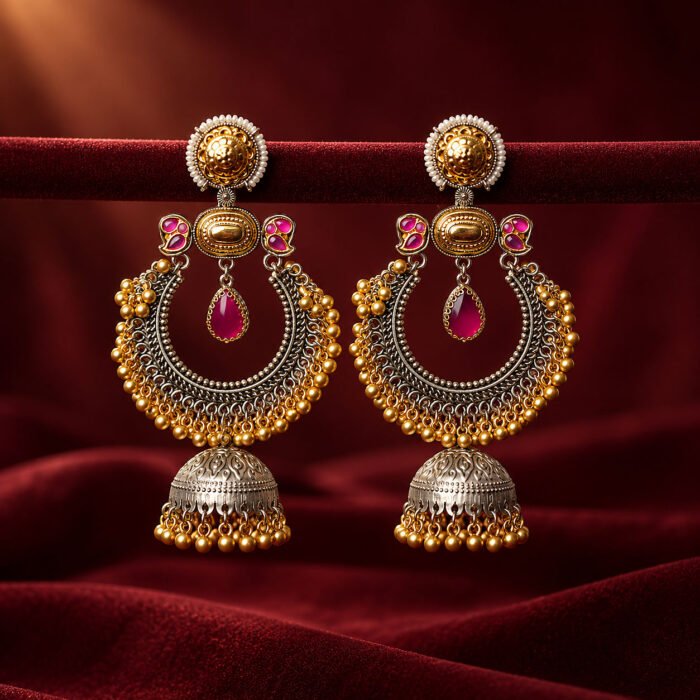 Dual Tone Ruby Kundan Earrings Dual Tone Ruby Kundan Earrings