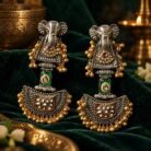 Long Dual Tone Elephant Polki Kundan Earrings