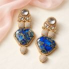 Blue Kundan Moissanite Polki Earrings
