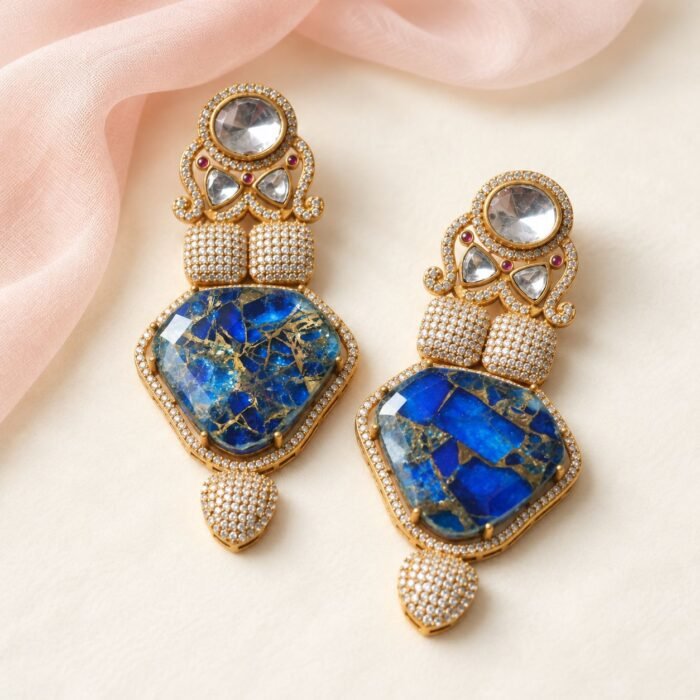 Blue Kundan Moissanite Polki Earrings Blue Kundan Moissanite Polki Earrings