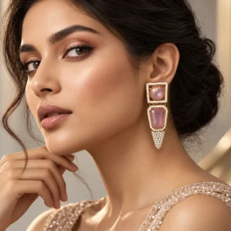 Pink Stone Vintage Golden Clip-on Earrings