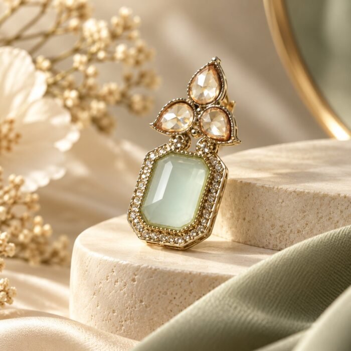 Sea Green Tear Drop Golden Earrings
