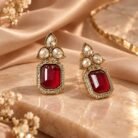 Red Tear Drop Golden Earrings