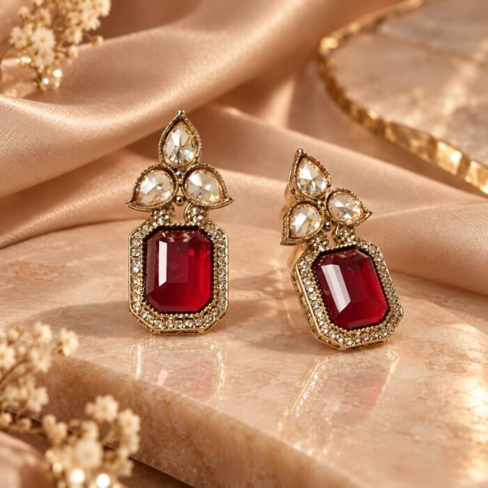 Red Tear Drop Golden Earrings Red Tear Drop Golden Earrings