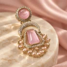 Pink Stone Pakistani Dangle Golden Earrings