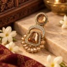 Amber Stone Pakistani Dangle Golden Earrings
