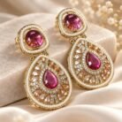 Pink Crystal Dangler Golden Earrings