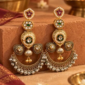 Long Dual Tone Multi-Color Pearl Stone Earrings Long Dual Tone Multi-Color Pearl Stone Earrings