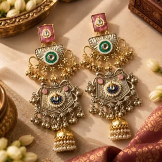 Long Dual Tone Multi Color Jhumka Earrings