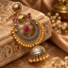 Dual Tone Ruby Kundan Earrings