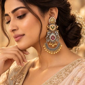 Long Dual Tone Chandbali Earrings