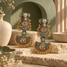 Long Dual Tone Elephant Polki Kundan Earrings