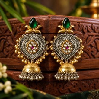 Long Dual Tone Jhumka Drop Earrings Long Dual Tone Jhumka Drop Earrings