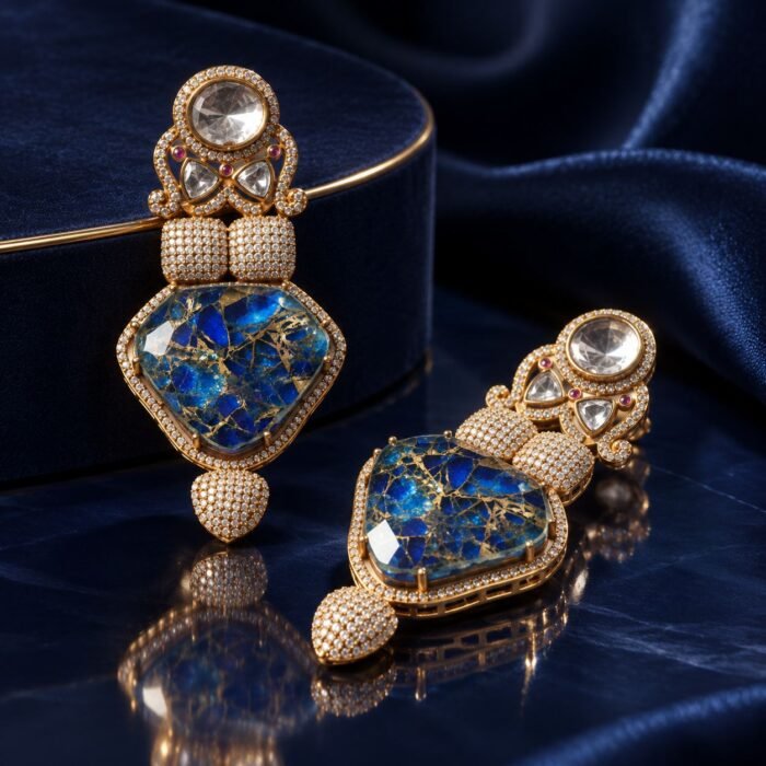 Blue Kundan Moissanite Polki Earrings Blue Kundan Moissanite Polki Earrings
