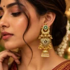 Green Enamel & Pearl Jhumka Earrings