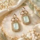 Sea Green Tear Drop Golden Earrings