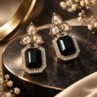 Black Tear Drop Golden Earrings