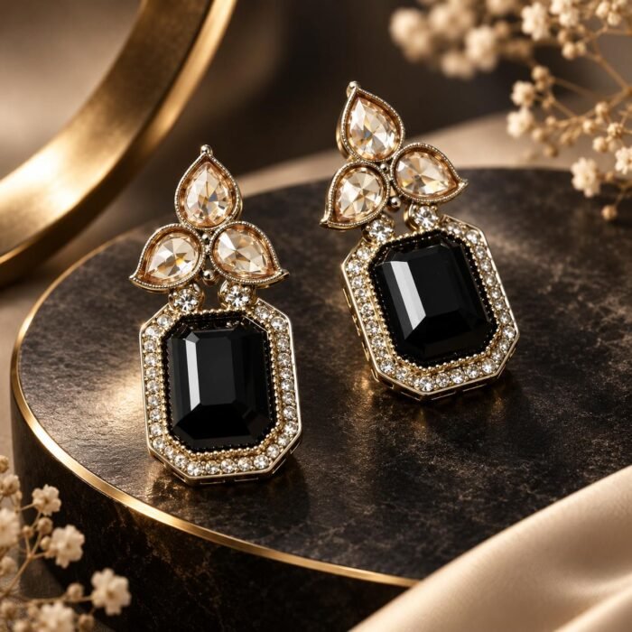 Black Tear Drop Golden Earrings Black Tear Drop Golden Earrings