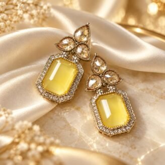 Yellow Tear Drop Golden Earrings Yellow Tear Drop Golden Earrings