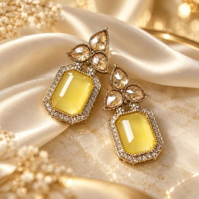 Yellow Tear Drop Golden Earrings Yellow Tear Drop Golden Earrings