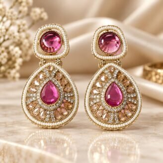 Pink Crystal Dangler Golden Earrings Pink Crystal Dangler Golden Earrings
