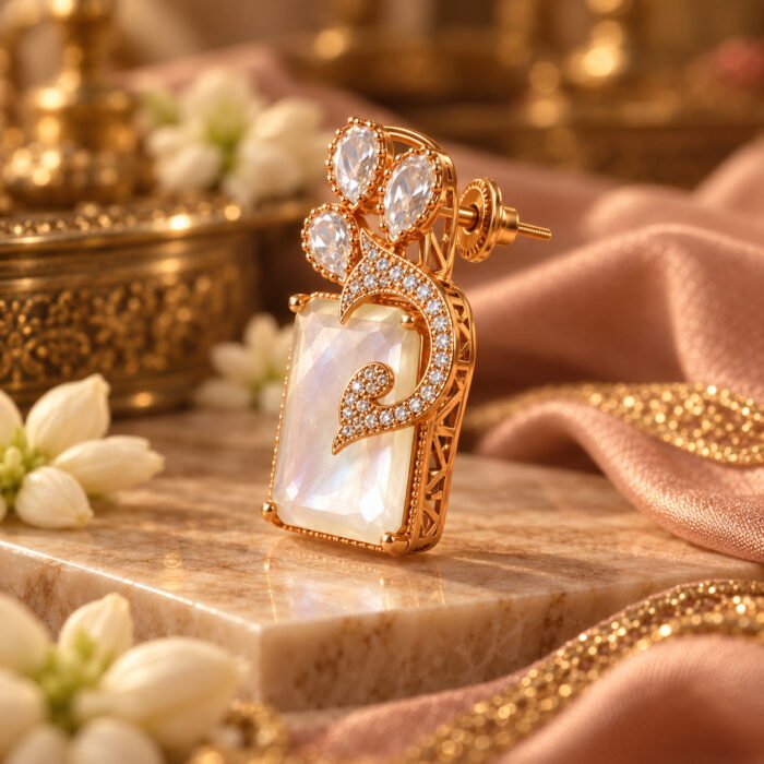 White Brooch Golden Earrings White Brooch Golden Earrings