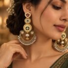 Long Dual Tone Multi-Color Pearl Stone Earrings