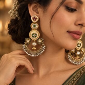 Long Dual Tone Multi-Color Pearl Stone Earrings