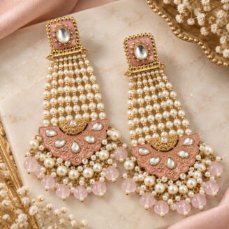 Pink Beads & Pearls Studded Kundan Passa Earrings
