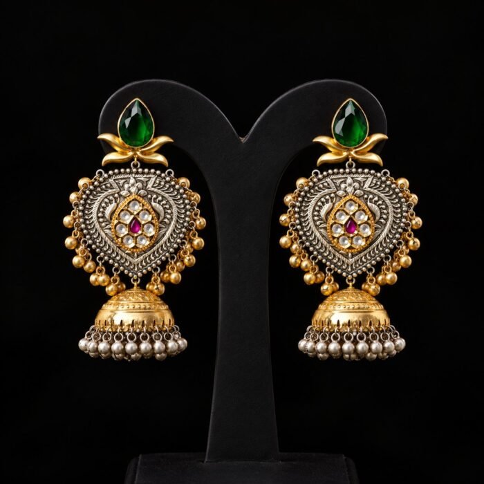 Long Dual Tone Jhumka Drop Earrings