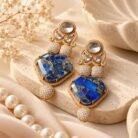 Blue Kundan Moissanite Polki Earrings