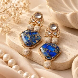 Blue Kundan Moissanite Polki Earrings