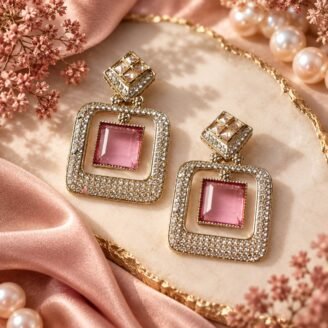 Pink AD Golden Earrings Pink AD Golden Earrings